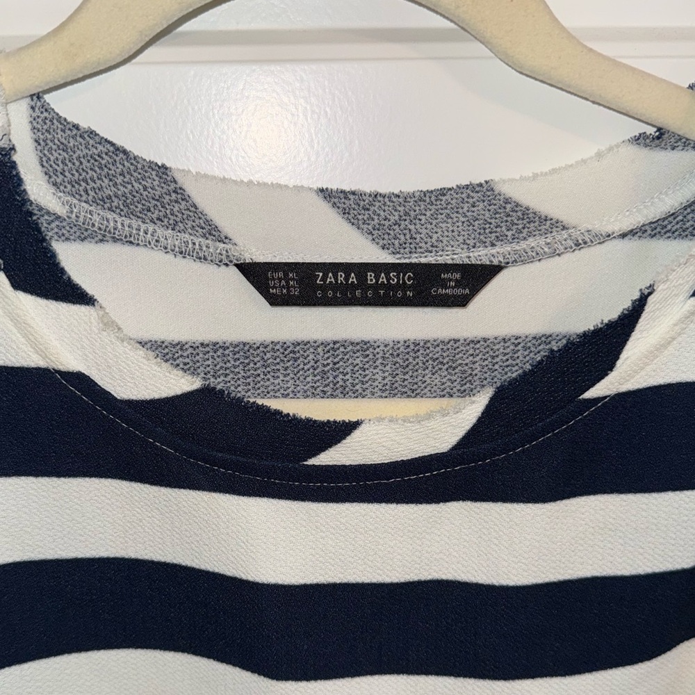 Zara Navy and White Striped Blouse - Picture 2 of 3